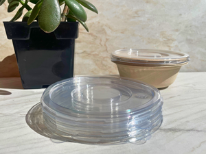 Tapas de tazón transparentes compostables con certificación BPI - Se adapta a 500 ml de profundidad y 16 oz - Contenedor ecológico