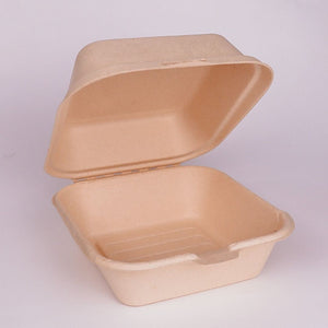WS* "Caja para hamburguesas" de fibra tipo almeja de 6 pulgadas - Compostable en tierra - Contenedor ecológico