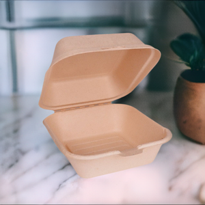 6-inch Fiber Clamshell "Burger Box" - Soil Compostable - Eco Friendly Container